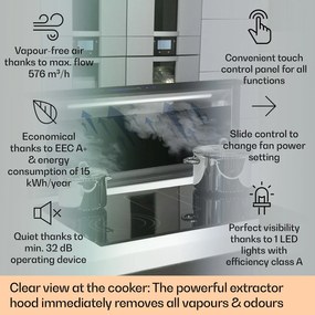 Klarstein Royal Flush Eco, hotă, 90 cm, 576 m³/h, A+