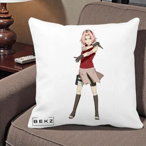 Perna Personalizata Naruto Sakura Haruno Portret, 40x40 cm, Alba Mata, Husa Detasabila, Perna Inclusa, BEKZ®