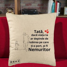 Cadou pentru Tata - Perna Personalizata Tata Nemuritor Joaca cu Mingea, 40x40 cm, Bej, Husa Detasabila, Perna Inclusa, BEKZ®