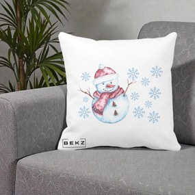 Perna Decorativa Om de Zapada Rosu cu Fulgi, 40x40 cm, Alba Mata, Husa Detasabila, Perna Inclusa, BEKZ®