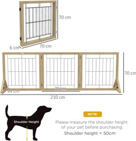 PawHut Gard pliabil pentru câini, gard de siguranță pentru animale de companie și căței cu 3 panouri și suporturi triunghiulare, 210x70 cm, lemn natural | Aosom Romania