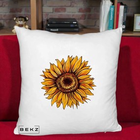 Perna Decorativa Floarea Soarelui Vibranta, 40x40 cm, Alb Pufos, Husa Detasabila, Perna Inclusa, BEKZ®