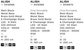 Lustra moderna cu 5 pendule LED, Metal, Sticla, Champaign, ALISH