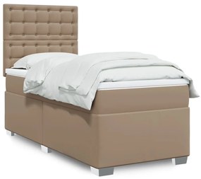 vidaXL Pat box spring cu saltea, cappuccino, 80x200 cm piele ecologică