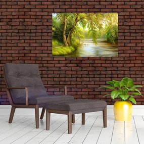 Tablou - Salcie lângă lac, pictură în ulei (90x60 cm)