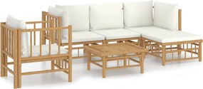 vidaXL Set mobilier de grădină cu perne alb crem, 6 piese, bambus