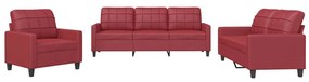 3201341 vidaXL Set de canapele cu perne, 3 piese, roșu vin, piele ecologică