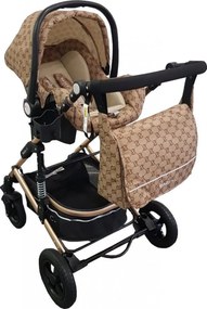 Carucior nou nascuti 3 in 1 Baby Care™ PRO 531, Cu geanta bebe, Cadru Aluminiu Gold , Amortizoare, Roti din cauciuc plin AVE, Landou, Scoica auto,