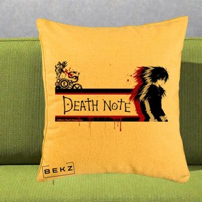 Perna Personalizata Death Note L Lawliet Rosu-Negru, 40x40 cm, Galben, Husa Detasabila, Perna Inclusa, BEKZ®