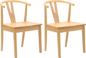 vidaXL Scaun de sufragerie 2 pcs natural Lemn Solid de Cauciuc