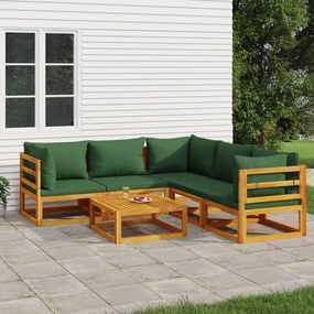 3155319 vidaXL Set mobilier de grădină cu perne verzi, 6 piese, lemn masiv