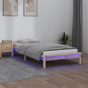 820631 vidaXL Cadru de pat cu LED, mic single, 2FT6, 75x190 cm, lemn masiv