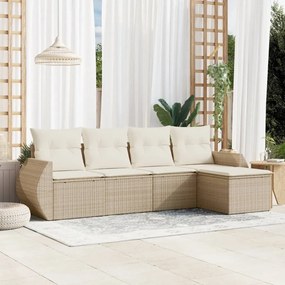 3253625 vidaXL Set canapele de grădină cu perne, 5 piese, bej, poliratan