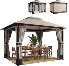 Outsunny Pavilion 3,6x3 m rezistent la apă Stabil rezistent la iarnă pavilion de grădină cu acoperiș dublu plasă anti-țânțari părți laterale orificii de scurgere | Aosom Romania