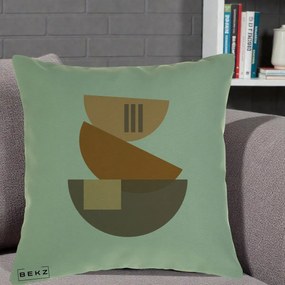 Perna Decorativa Geometric Bauhaus Boluri Portocaliu, 40x40 cm, Verde, Husa Detasabila, Perna Inclusa, BEKZ®