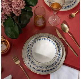 Set veselă 18 piese, porțelan, alb/albastru