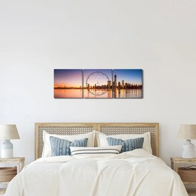 Tablou cu oraș în apus de soare (cu ceas) (90x30 cm)
