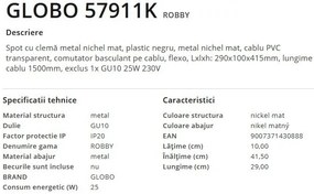 Veioza, lampa de birou cu clema design modern Robby nichel mat