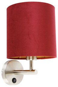 Lampă de perete elegantă din oțel cu nuanță de catifea roșie - Mat