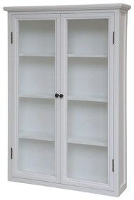 Vitrina alba, de perete, din lemn masiv si furnir, cu 2 usi si 3 rafturi, aspect rustic, Marseille