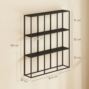 HOMCOM Etajeră de perete industrială 9 compartimente, etajeră modulară din metal pentru obiecte de colecție, 87,5x18x100cm Negru | Aosom Romania