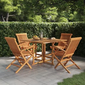 Set de mobilier de exterior pliabil, 5 piese, lemn masiv de tec