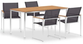 3053395 vidaXL Set mobilier de grădină, 5 piese, lemn de tec & oțel inoxidabil