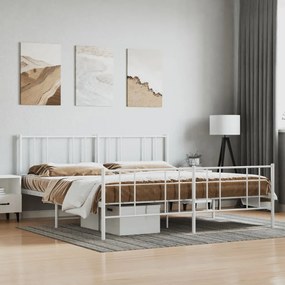 352552 vidaXL Cadru de pat metalic cu tăblie de cap/picioare, alb, 183x213 cm
