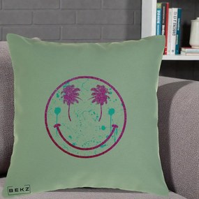 Perna Decorativa Smiley Face Tropical Glitter Roz, 40x40 cm, Verde, Husa Detasabila, Perna Inclusa, BEKZ®