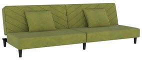 337620 vidaXL Canapea extensibilă cu 2 locuri, 2 perne, verde deschis catifea