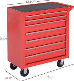 DURHAND Cărucior de unelte, 2 sertare mici și 5 sertare mari, oțel, până la 150 kg, 69 x 33 x 75 cm, roșu | Aosom Romania