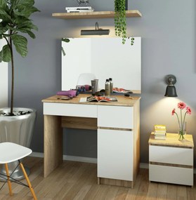 Masă de toaletă Parijat (Stejar sonoma + Alb) (cu oglindă) (D). 1070899