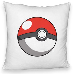 Perna Decorativa Fluffy, Model copii Pokeball, 40x40 cm, Alba, Husa Detasabila, Burduf