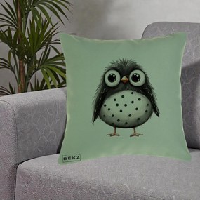 Perna Decorativa Bufnita Neagra cu Buline Albe, 40x40 cm, Verde, Husa Detasabila, Perna Inclusa, BEKZ®