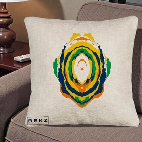 Perna Decorativa Oval Abstract Multicolor, 40x40 cm, Bej Canapea, Husa Detasabila, Perna Inclusa, BEKZ®