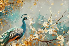 Tablou - Păun cu decor de aur (90x60 cm)