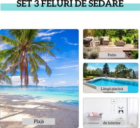 Outsunny Set de 2 Șezlonguri și Măsuță cu Blat din Sticlă, 59x169x66 cm, Crem | Aosom Romania