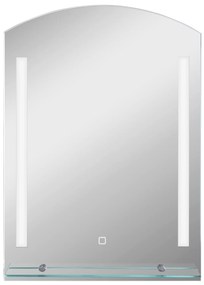 Kleankin Oglindă Baie cu Lumină LED Reglabilă pe 3 Culori și Raft din Sticlă, 50x12x70 cm, Argintiu | Aosom Romania