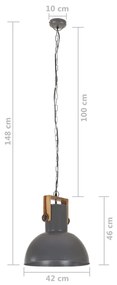 Lampa suspendata industriala, 25 W, gri, 42 cm mango E27 rotund Gri, 42 cm, 1, 1