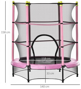 HOMCOM Trambulină pentru Copii 3-6 Ani cu Plasă de Siguranță, Margine Capitonată, Φ140x158cm, Roz, pentru Grădină | Aosom Romania