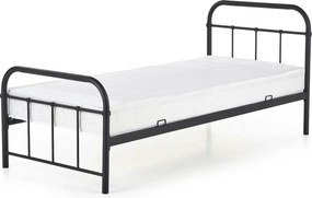 Pat metalic negru Linda 90x200, negru, otel, cu somiera