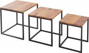 Set de 3 masute design industrial-vintage Elements Sheesham