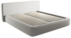 Pat matrimonial gri deschis tapițat cu spațiu de depozitare cu somieră 180x200 cm Kiana – Makamii