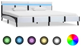 vidaXL Cadru de pat cu LED, alb, 180 x 200 cm, piele artificială