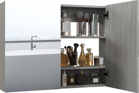 HOMCOM Dulap suspendat pentru baie cu oglindă, mobilier de baie, uși duble și rafturi reglabile, 80x15x60cm, gri | Aosom Romania