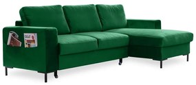 Colțar extensibil din catifea cu șezlong pe partea dreaptă Miuform Lofty Lilly, verde