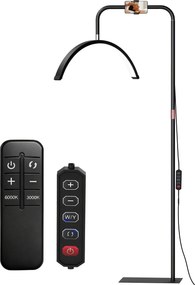 HOMCOM Lampă de Podea LED cu Cap Semilună, Înălțime și Temperatură de Culoare Reglabile, Telecomandă, Negru | Aosom Romania