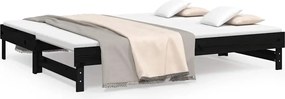 vidaXL Pat de zi extensibil, negru, 2x(80x200) cm, lemn masiv de pin