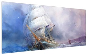 Tablou cu navă pe mare în furtună (120x50 cm), în 40 de alte dimensiuni noi