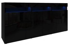 Comoda moderna cu 4 usi, usile negru lucios negru mat, 175x80x40cm, fara led, pentru living, hol, dormitor, birou, Bortis Impex